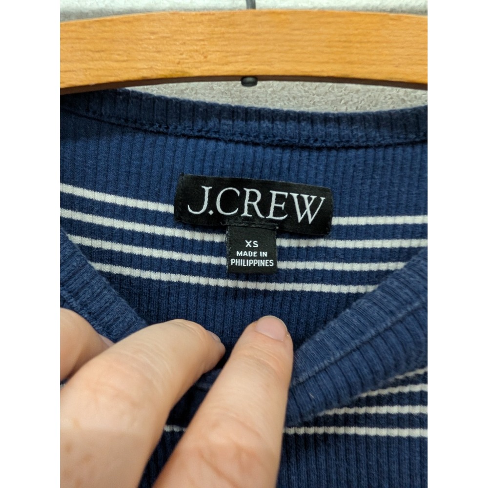 J. Crew Women's Vintage Rib Ruffle Sleeve Shirt Stripe Navy White- XS - Picture 5 of 7